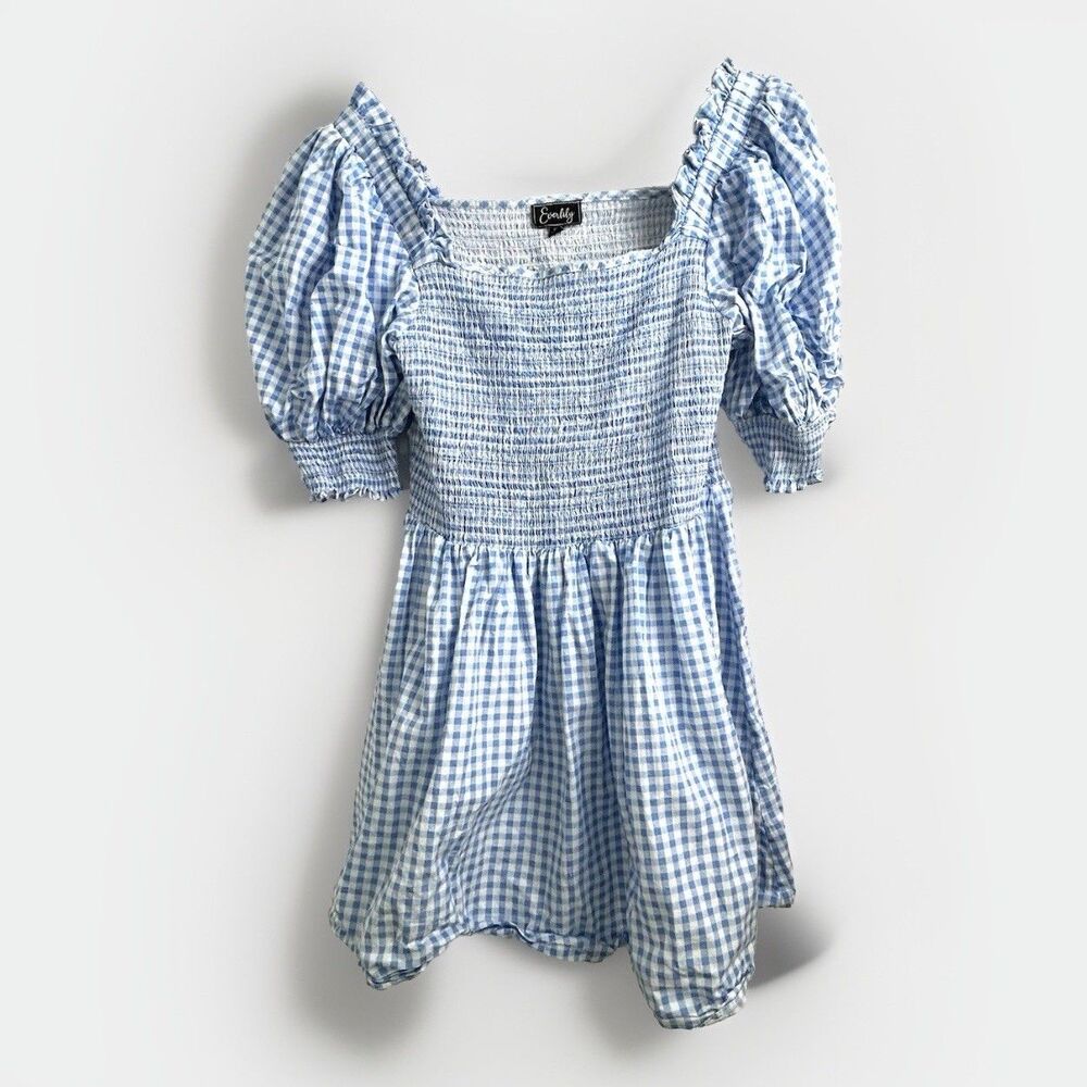 Everlily Gingham Smocked Juliet Sleeve Checkered Cotton Mini Dress XXL